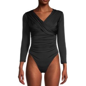 BCBGMAXAZRIA Ruched Black Bodysuit